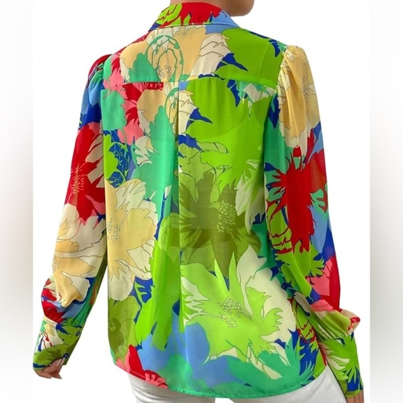 Women's Shirt Button Down Colorful Blouses Long Sleeve Floral Print new - Picture 2 of 6